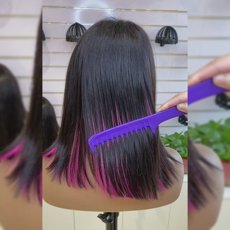Peekboo Pink Highlight Wig Hidden Color Short Bob Silk 13x4 Transprant Lace Front Wig