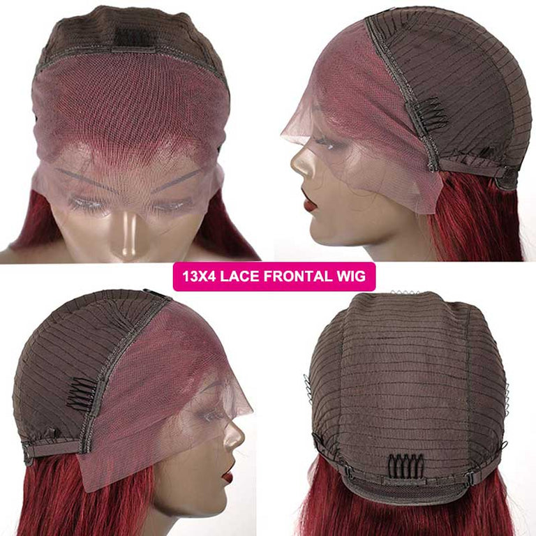 1B/99J Red Burgundy Wig Bob 13x4 Transparent Lace Straight Human Hair Wigs - KissLove Hair