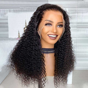 Jerry Curly 13x6 Full Lace Wig Transparent Lace Frontal Wigs 14A Natural Black Hair - KissLove Hair