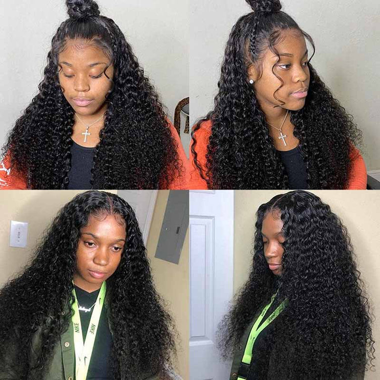 Jerry Curly 13x6 Full Lace Wig Transparent Lace Frontal Wigs 14A Natural Black Hair - KissLove Hair