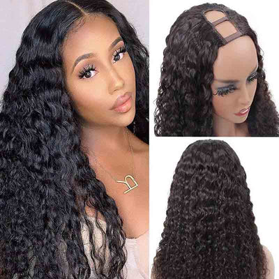Cheap U Part Wig Glueless Deep Wave Virgin Human Hair Wigs - KissLove Hair