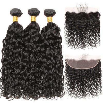 Lace Frontal With Bundles Water Wave Brazilian Virgin Hair Weave