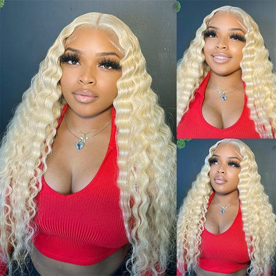 13x6 HD Lace Wig 613 Honey Blonde Hair Deep Wave Human Hair Wigs - KissLove Hair