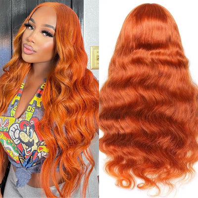 Ginger Orange Pre Plucked 360 Transparent Lace Frontal Wig With Baby Hair Body Wave Human Hair Wigs - Kisslove Hair