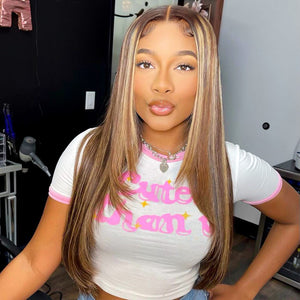Layered Highlights Pre Plucked 360 Transparent Lace Frontal Wig Straight Human Hair Wigs - Kisslove Hair
