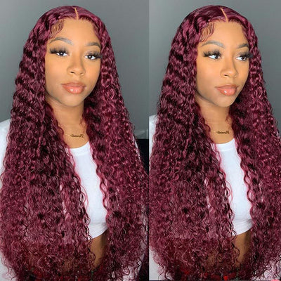 99J Burgundy Hair 5*5 HD Lace Wigs Deep Wave Dark Red Human Hair Wigs - KissLove Hair