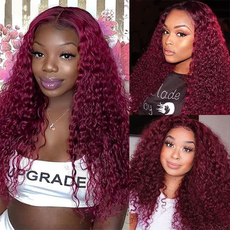99J Burgundy Hair 5*5 HD Lace Wigs Deep Wave Dark Red Human Hair Wigs - KissLove Hair