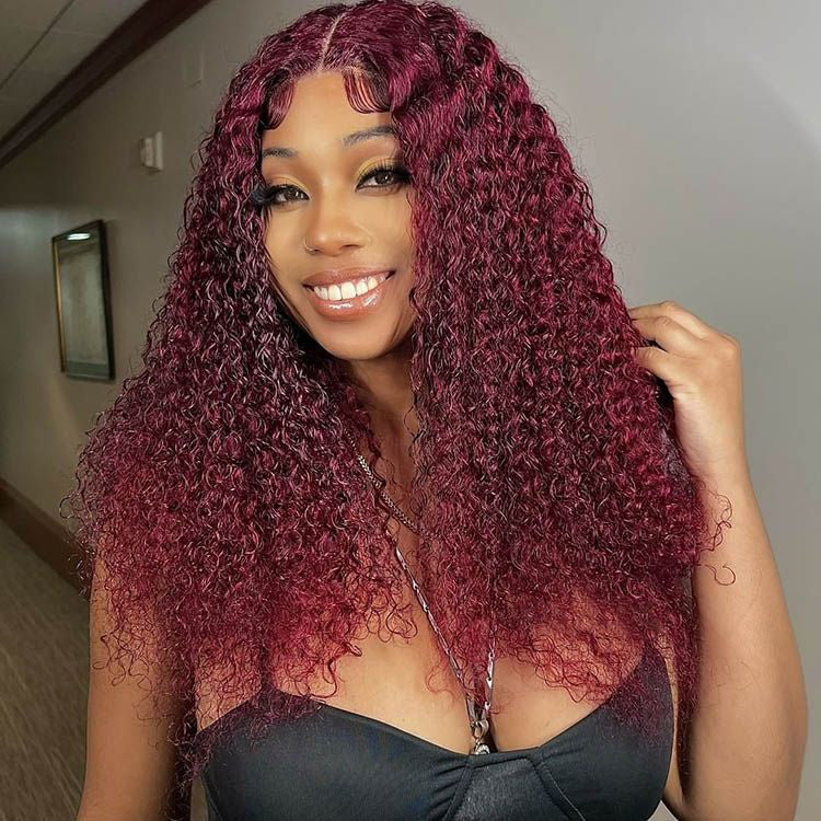 Burgundy Hair Glueless 5x5 Lace Wig Deep Wave Human Hair