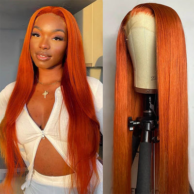 Ginger Orange Hair 5x5 HD Lace Wigs Silky Straight  Human Hair Wigs - KissLove Hair