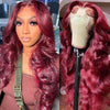 4x4 Transparent Lace Closure Wig Glueless Brazilian 99j Burgundy Colored 3D Body Wave Virgin Human Hair Wigs - KissLove Hair