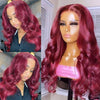 4x4 Transparent Lace Closure Wig Glueless Brazilian 99j Burgundy Colored 3D Body Wave Virgin Human Hair Wigs - KissLove Hair