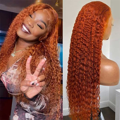 Ginger Orange Pre Plucked 360 Transparent Lace Frontal Wig With Baby Hair Deep Wave Human Hair Wigs - Kisslove Hair