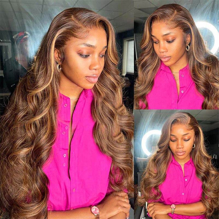 Ombre Highlight Wig Body Wave 5x5 13x4 13x6 Lace Human Hair Wigs P4/27 Color - KissLove Hair