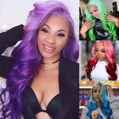 Purple Ombre Wig 3D Body Wave 13x4 Lace Frontal Human Hair Wigs - KissLove Hair