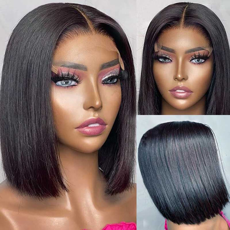 Short Bob Wig Straight Hair Glueless 4x4 5x5 Transparent Lace Front Human Hair Wigs - KissLove Hair