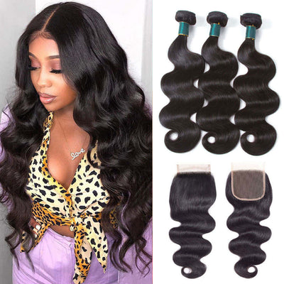 4*4 Lace Closure With Bundles Body Wave Brazilian Virgin Hair Weave