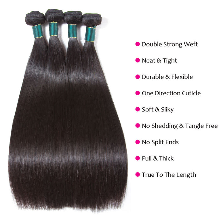 Brazilian Straight Hair 3 Bundles With HD Lace Frontal 12A Virgin Human Hair Weaves - KissLove Hair